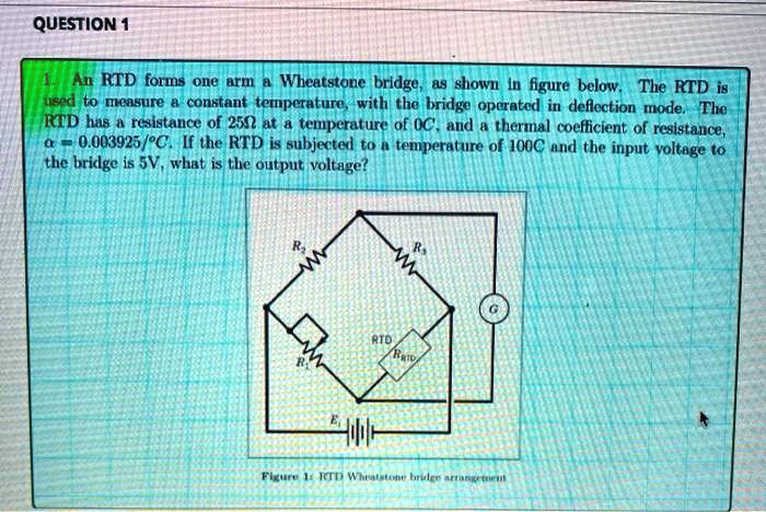 SOLVED: An RTD forms one arm of a Wheatstone bridge as shown in the ...