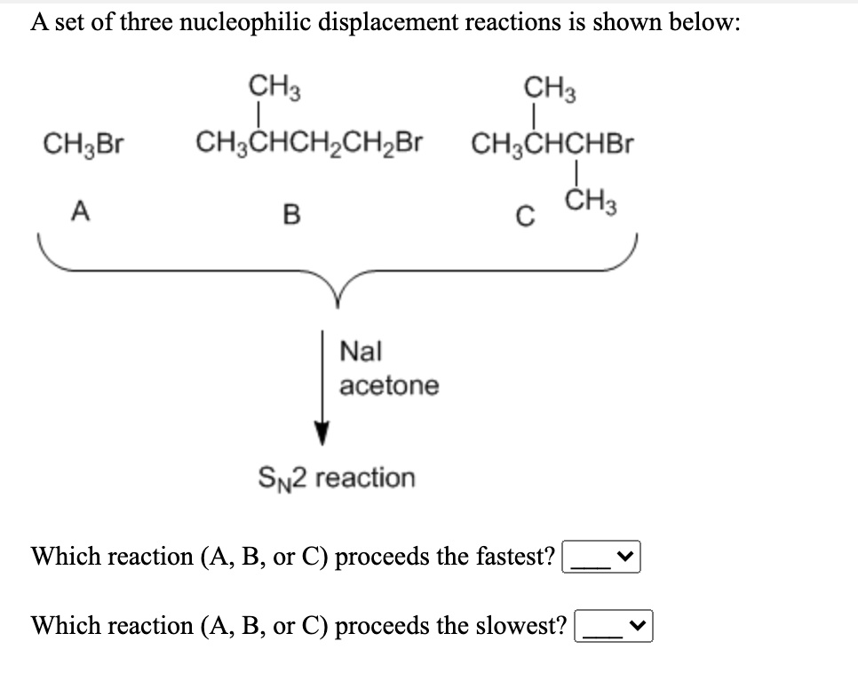 SOLVED: A Set Of Three Nucleophilic Displacement Reactions Is Shown ...