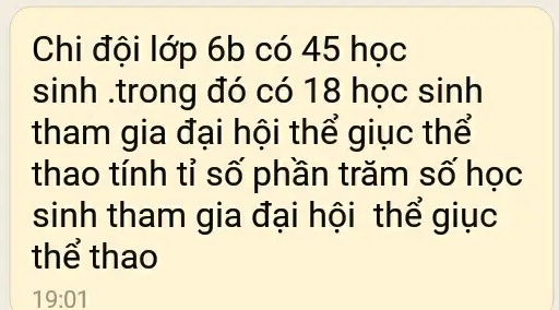 SOLVED: Chi doi lop 6b co 45 hoc sinh .trong d6 co 18 hoc sinh tham gia ...