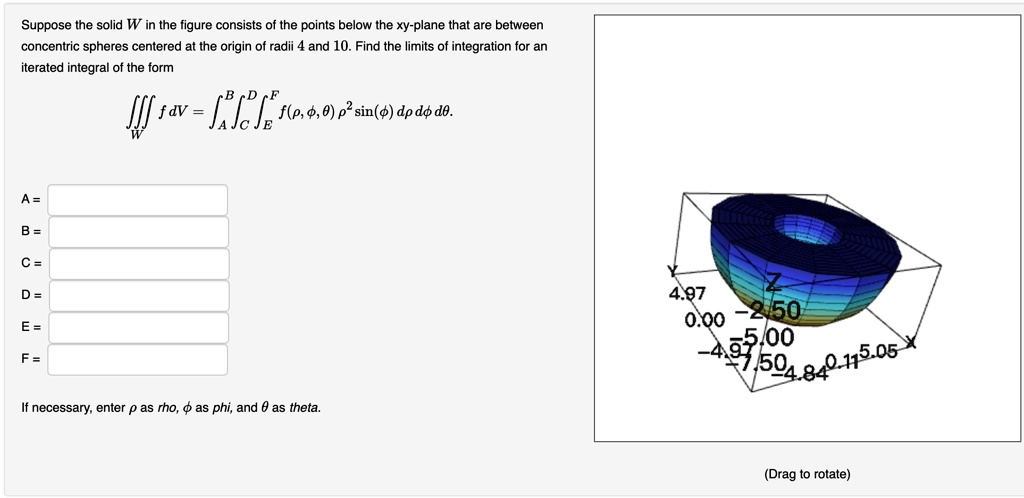suppose the solid w in the figure consists of the points below the xy ...