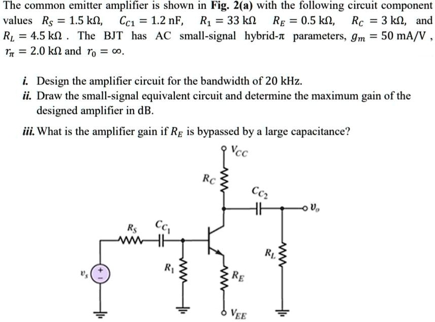 The common emitter amplifier is shown in Fig. 2(a) with the following ...