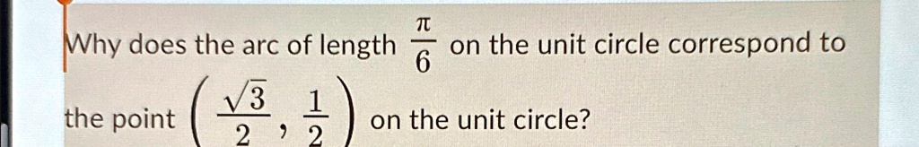 Why does the arc of length (π)/(6) on the unit circle correspond to the point ((√(3))/(2), (1)/(2)) on the unit circle?
