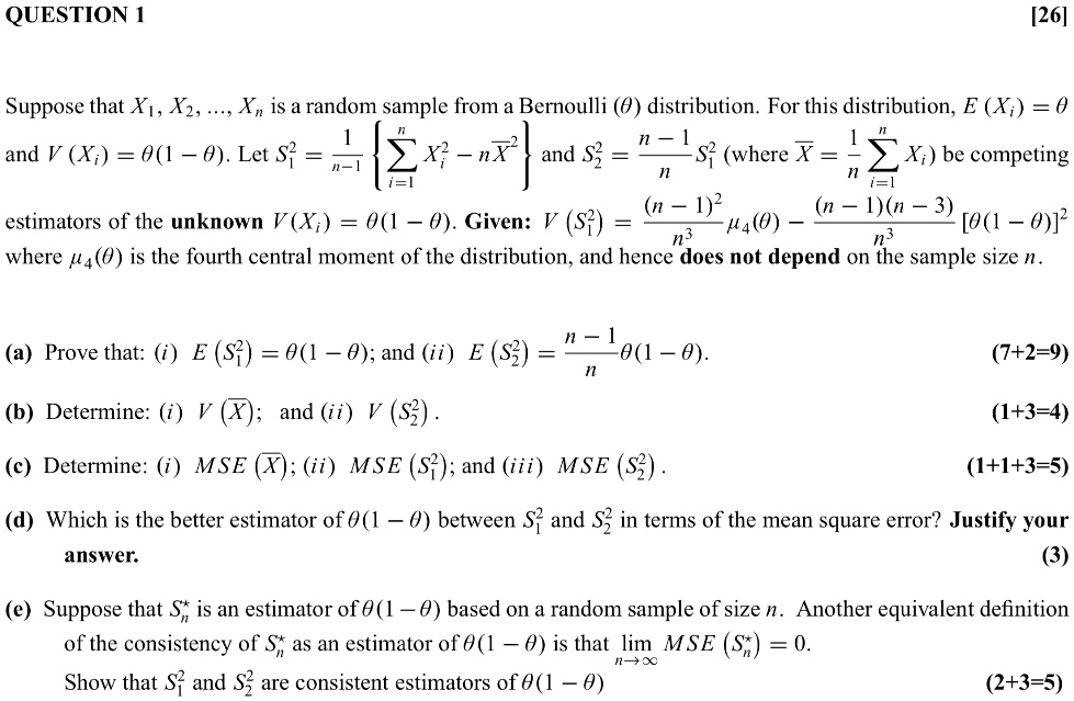 question 26 suppose that xi xz xn is a random sample from a