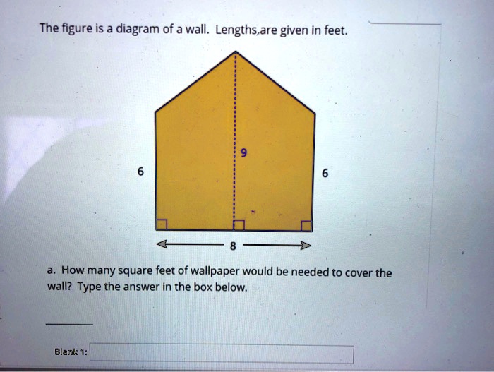 SOLVED: The figure is a diagram of a wall. Lengths,are given in feet: How  many square feet of wallpaper would be needed to cover the wall? Type the  answer in the box