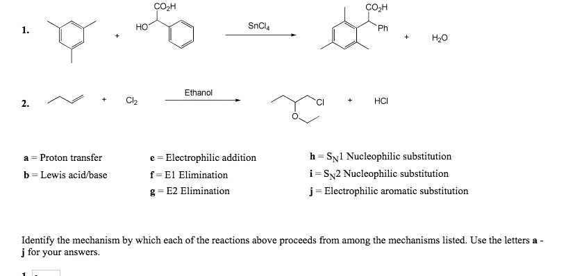 SOLVED: COzH COzH SnCia Hzo Ethanol HCI Proton transfer Electrophilic ...