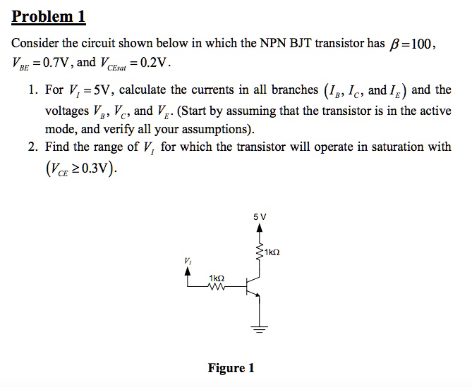 Solved Consider The Circuit Shown Below In Which The Npn Bjt