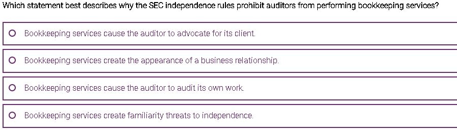 which statement best describes the sec independence rules on bookkeeping services
