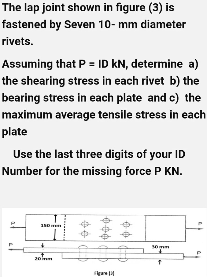 SOLVED: The Lap Joint Shown In Figure 3 Is Fastened By Seven 10-mm ...