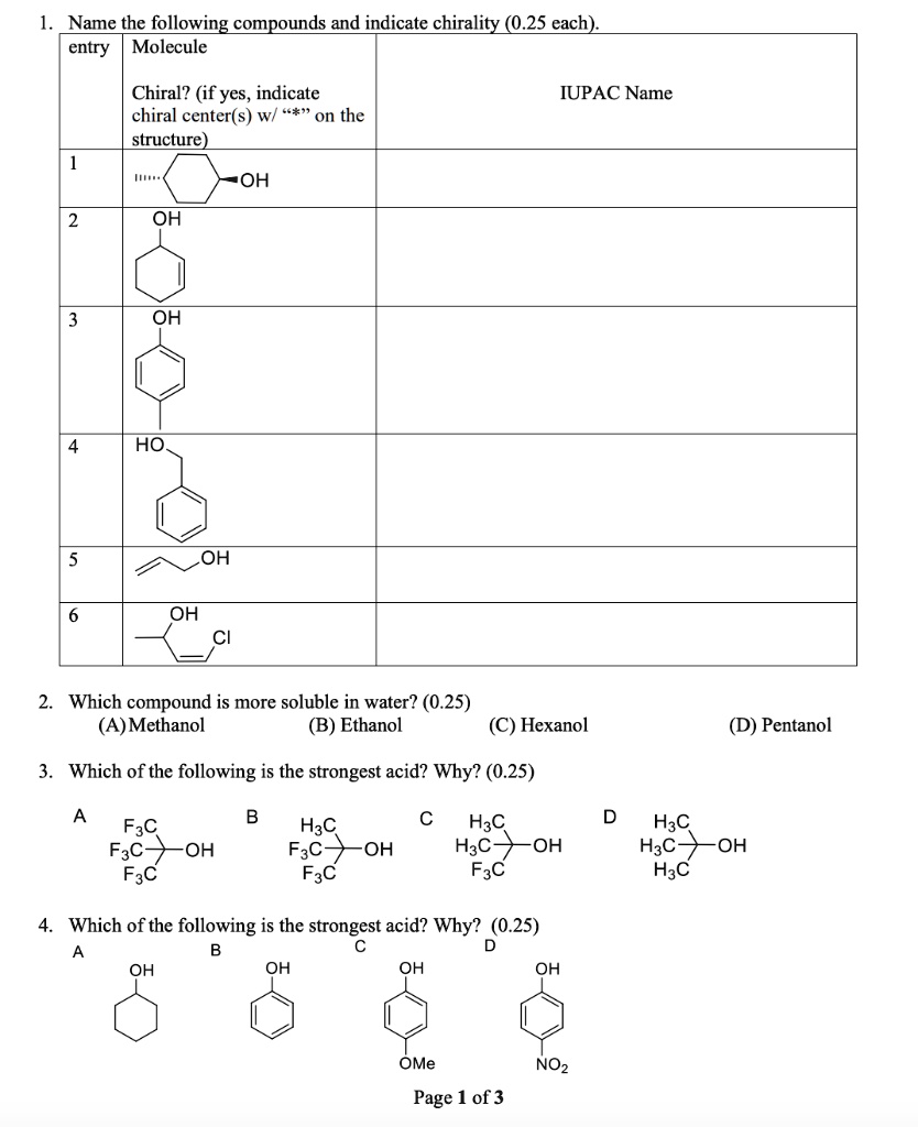 SOLVED Name the following compounds and indicate chirality (0.25 each