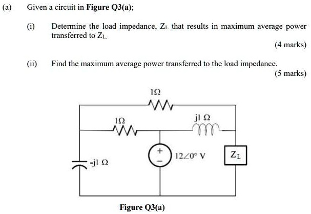 Given circuit in Figure Q3(a); Determine the load impedance ZL that ...