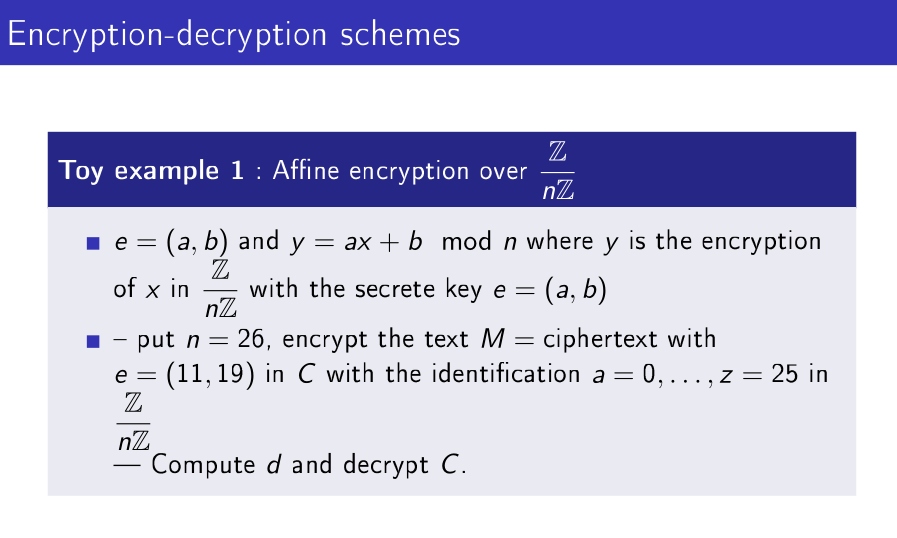 SOLVED: Encryption-decryption Schemes Toy Example 1 : Affine Encryption ...