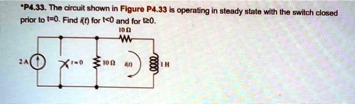 *P4.33. The circuit shown in Figure P4.33 is operating in steady state with the switch closed prior to t=0. Find i(t) for t<0 and for t?0.