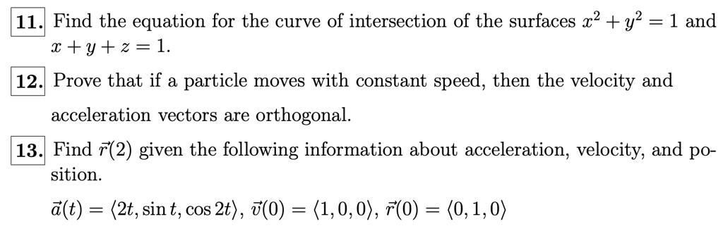 SOLVED: 11.| Find the equation for the curve of intersection of the ...