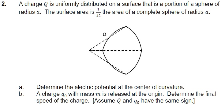 2. A charge Q is uniformly distributed on a surface that is...