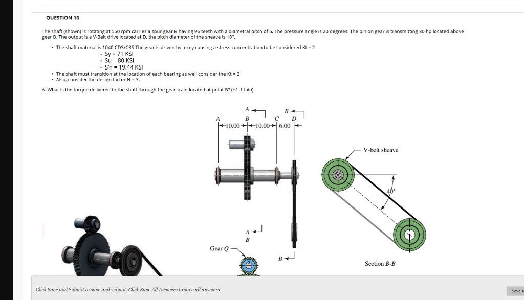 SOLVED QUESTION 16 The shaft (shown) is rotating at 550 rpm and