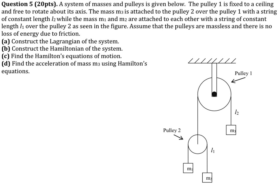 question 520ptsa system of masses and pulleys is given below the pulley ...