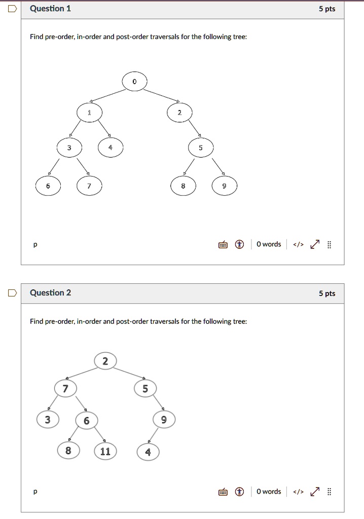 Question 1 Find pre-order, in-order and post-order traversals for the ...