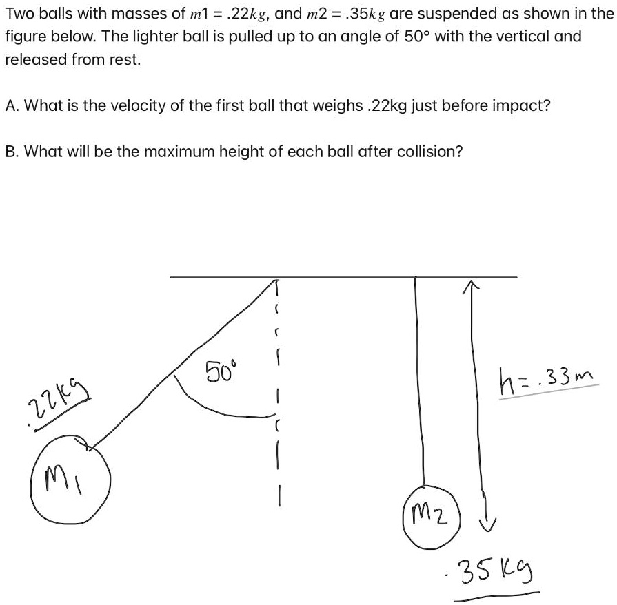 SOLVED Two Balls With Masses Of M1 22kg and M2 35kg Are Suspended As solved-two-balls-with-masses-of-m1-22kg-and-m2-35kg-are-suspended-as