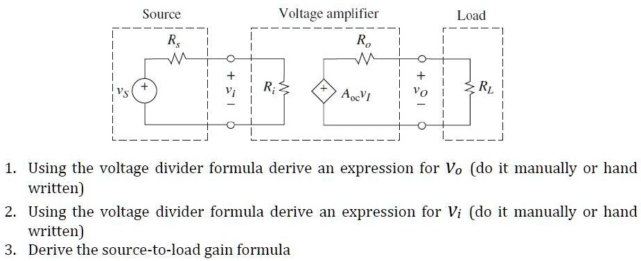 [GET ANSWER] Source RS Voltage amplifier Load RO + VS + VI RI + AOCVI ...