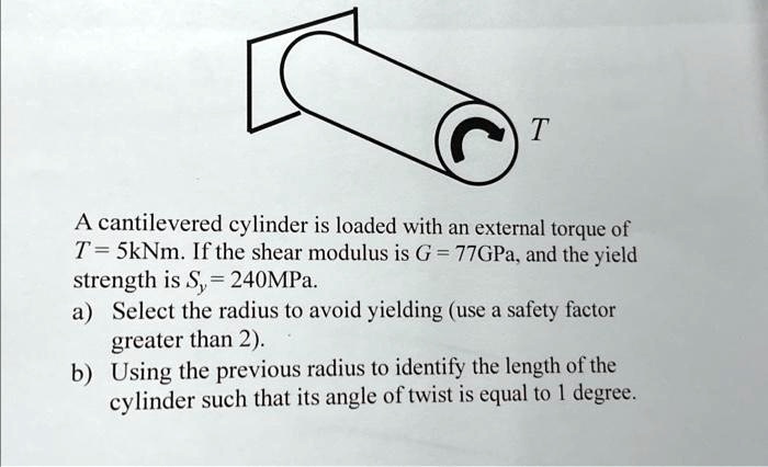 A cantilevered cylinder is loaded with an external torque of T = 5 kNm ...