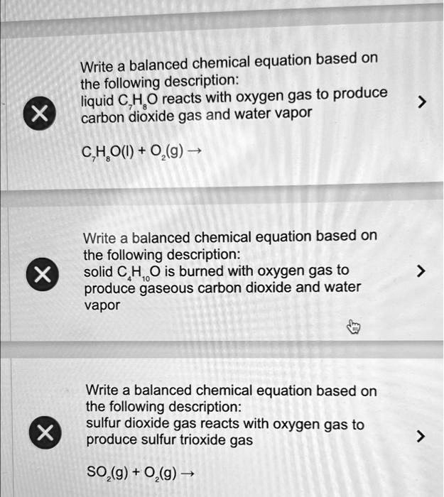 SOLVED Write a balanced chemical equation based on the following