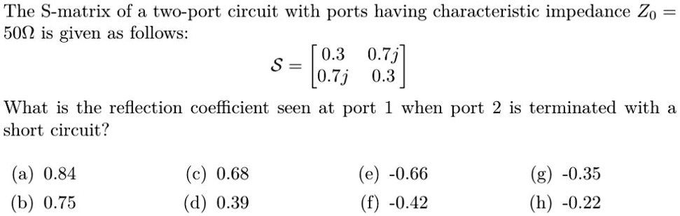 SOLVED: The S-matrix of a two-port circuit with ports having ...