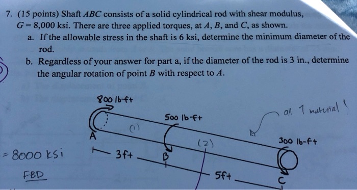 SOLVED: Shaft ABC consists of a solid cylindrical rod with a shear ...