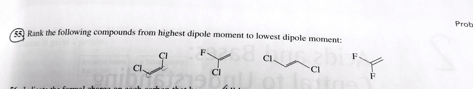 Rank the following compounds from highest dipole moment to lowest dipole moment: