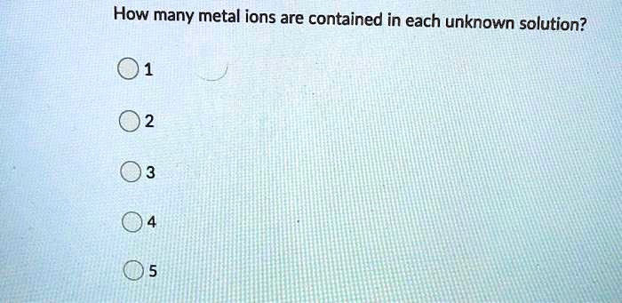 How many metal ions are contained in each unknown solution?
1
2
3
4
5