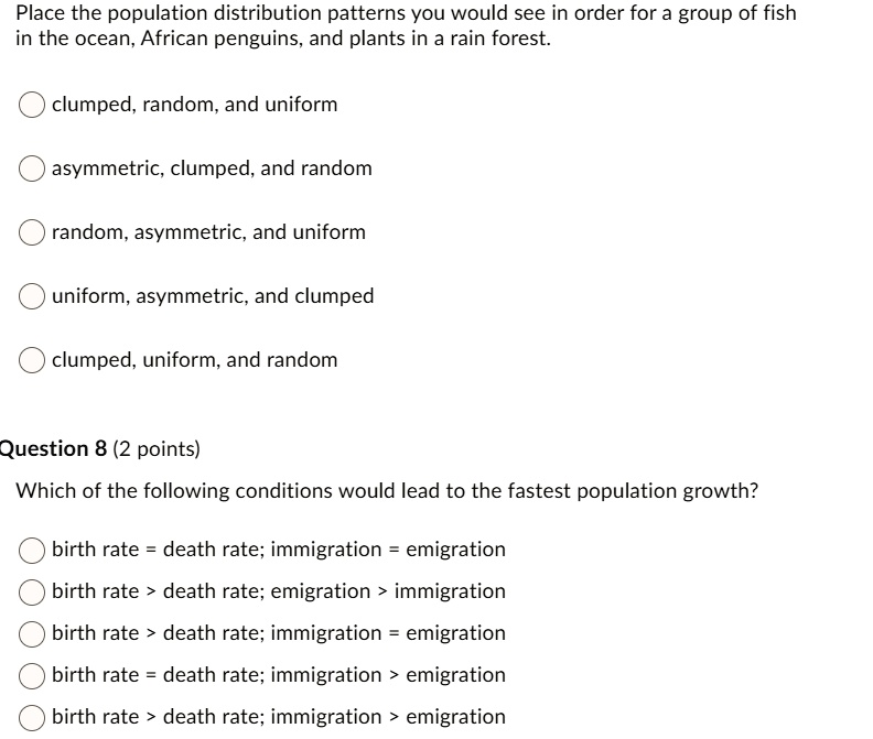 place the population distribution patterns you would see in order for a ...