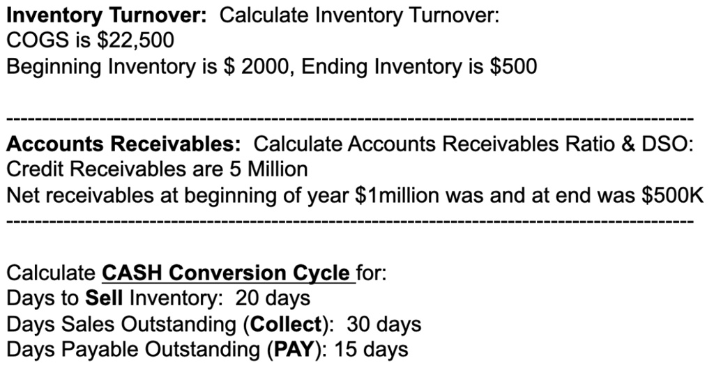 Net Inventory Calculation Inventory Turnover: Calculate Inventory Turnover: COGS is 22,500 ...