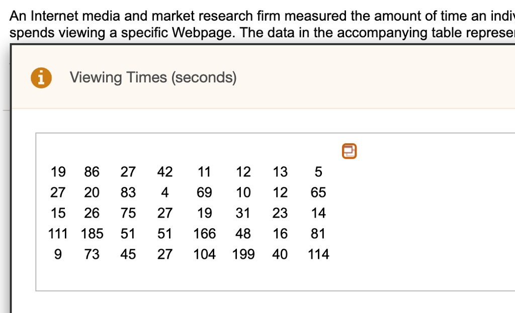 SOLVEDAn media and market research firm measured the amount of time an indi _ spends