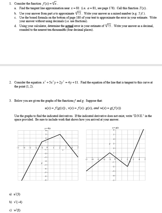 Solved Consider The Function F X Nx Find The Tangent Line Approximation Near X 81 Ie See Page 178 Call This Function Tlx Use Your Answer Fom Part To Approximate 475 Write