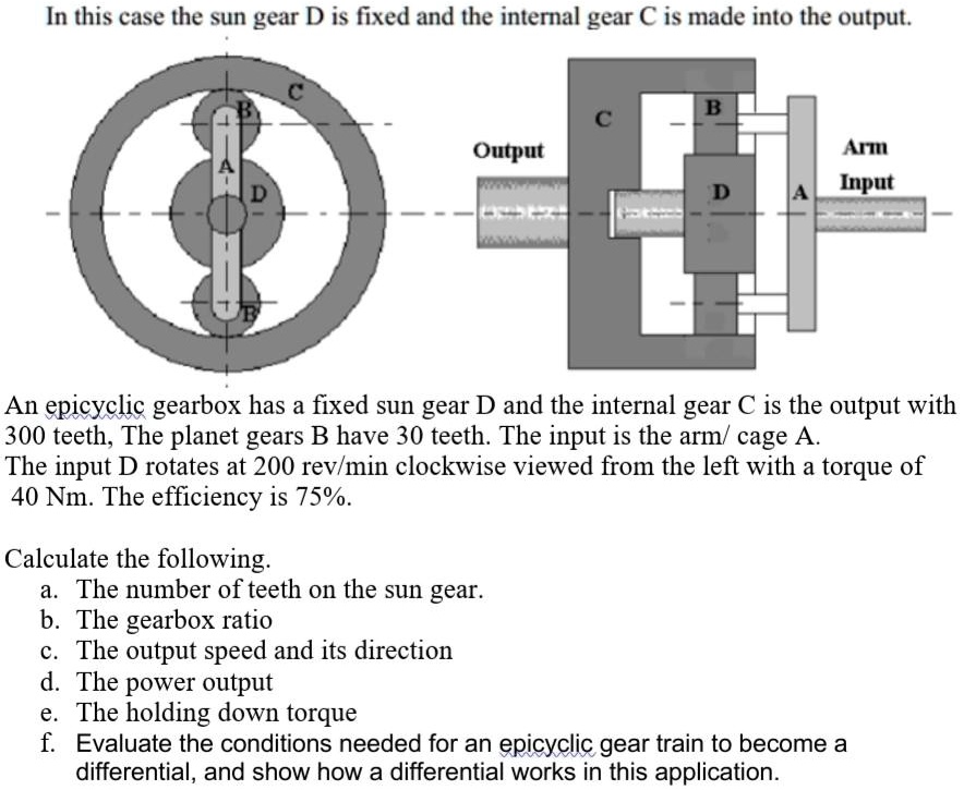 SOLVED In this case, the sun gear D is fixed and the internal gear C