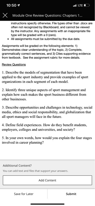 10:50 1 LTE X Module One Review Questions: Chapters 1... instructions ...