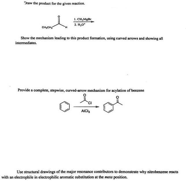 SOLVED: Draw the product for the given reaction; CH,MgBr H,o: cr,chi ...