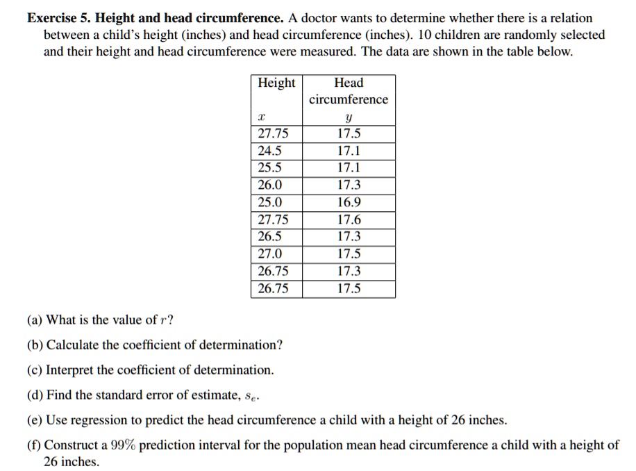 SOLVED: Exercise 5. Height and head circumference: A doctor wants to ...