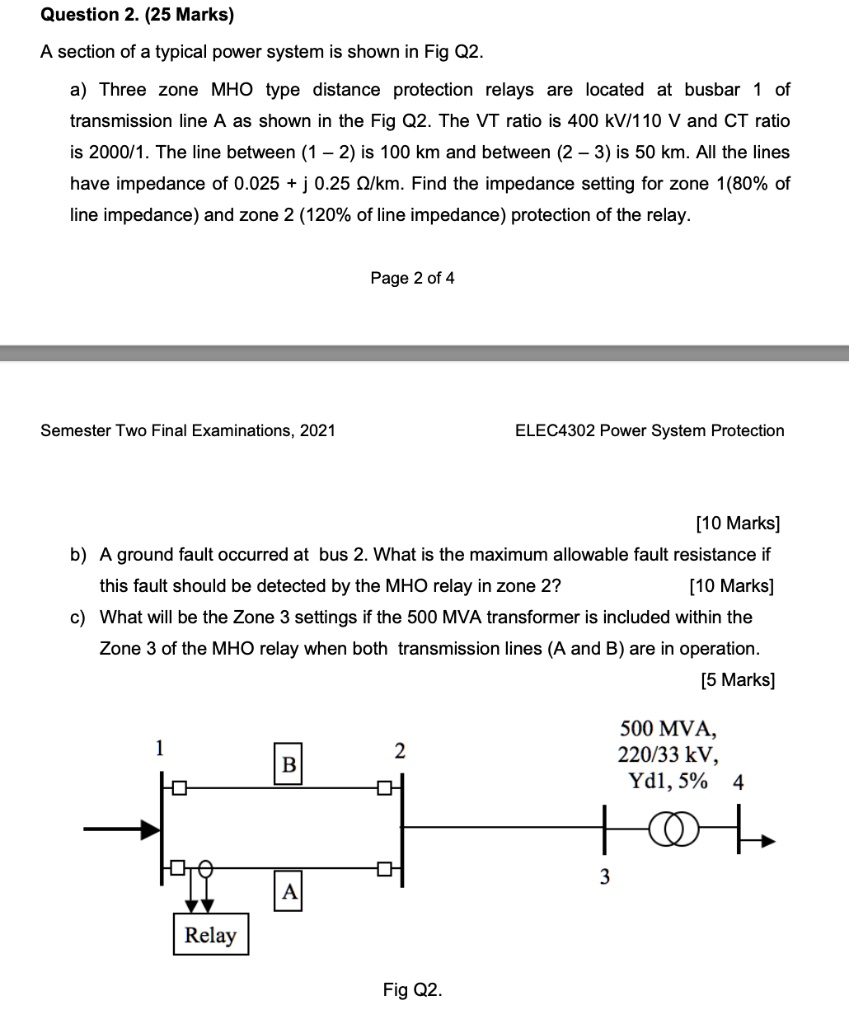 SOLVED A section of a typical power system is shown in Fig Q2. a