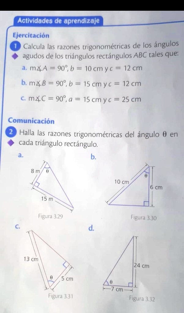 SOLVED: Halla las razones trigonométricas del ángulo 0 en cada ...