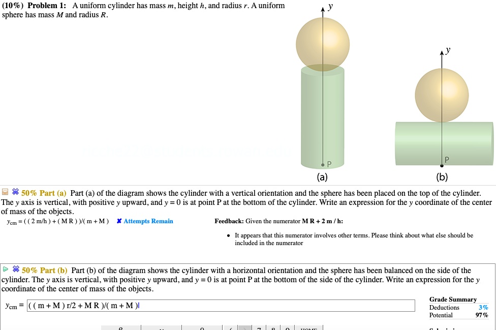 SOLVED Problem 1 A uniform cylinder has mass m, height h, and radius