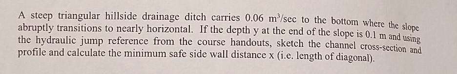Triangular Toe Ditch Steep triangular hillside drainage ditch carries 0.06 m/sec to the ...