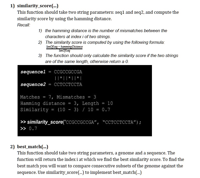 SOLVED: 1) similarityscore(...) This function should take two string ...