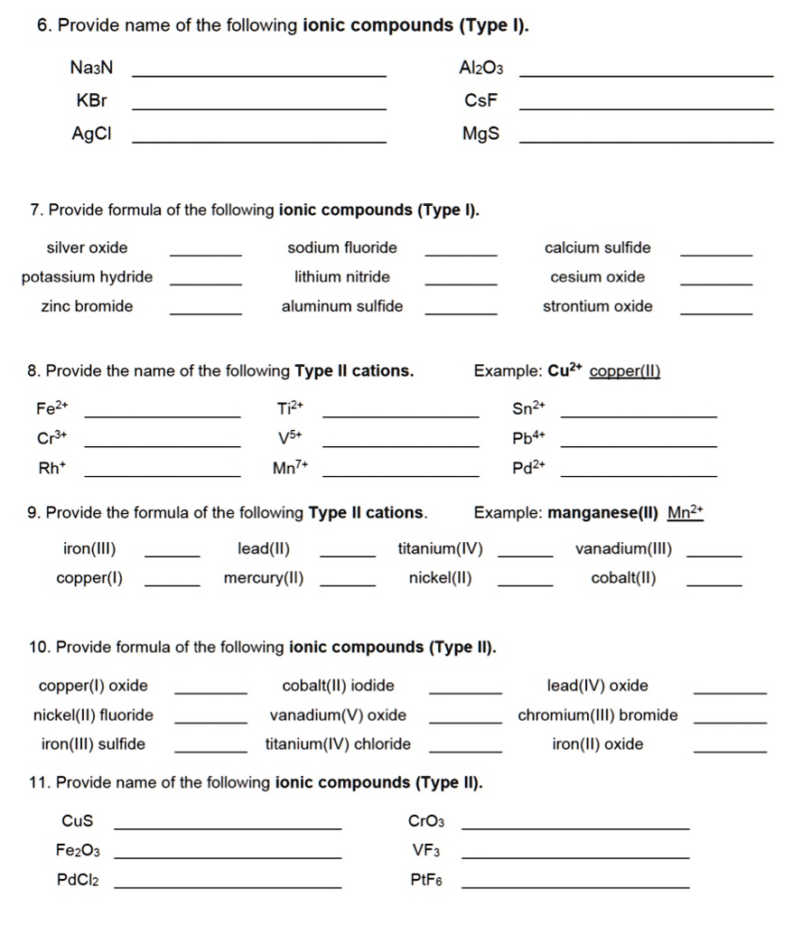 SOLVED: Provide the name of the following ionic compounds (Type I ...