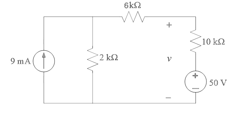 SOLVED: Find the voltage v using mesh circuit analysis 6kQ 10 kQ 2 kQ 9 ...