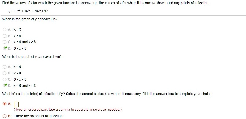 Solved Find The Values Of X For Wich Ine Given Function Concave Up Ine Values Of X For Which It