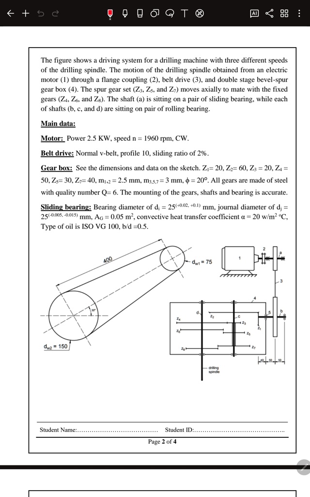SOLVED: The figure shows a driving system for a drilling machine with ...
