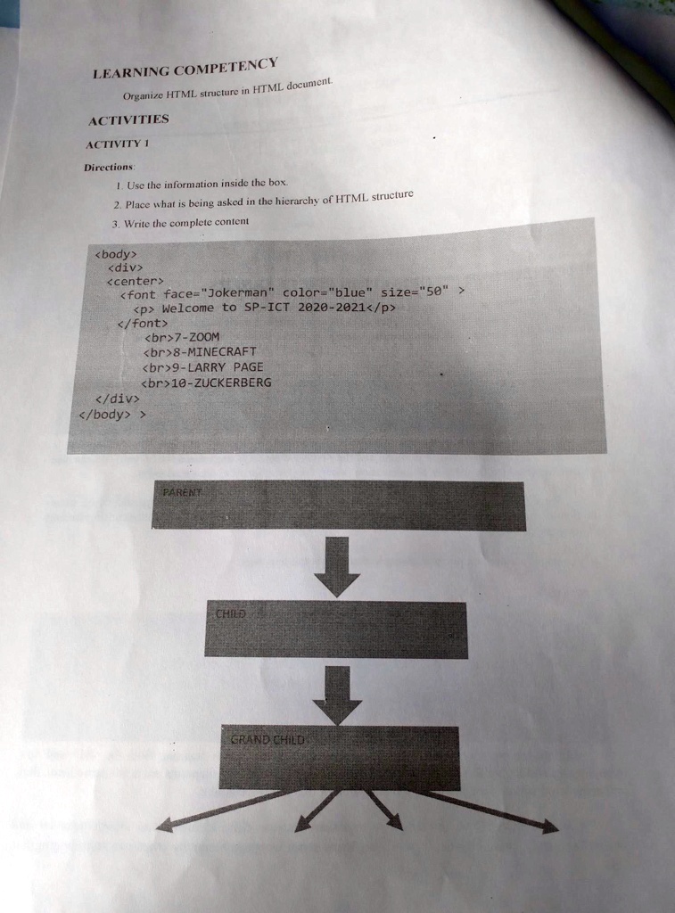 SOLVED: 'Directions: 1. Use the information inside the box. 2. Place ...