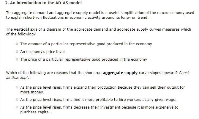 SOLVED: 2. An introduction to the AD-AS model The aggregate demand and ...