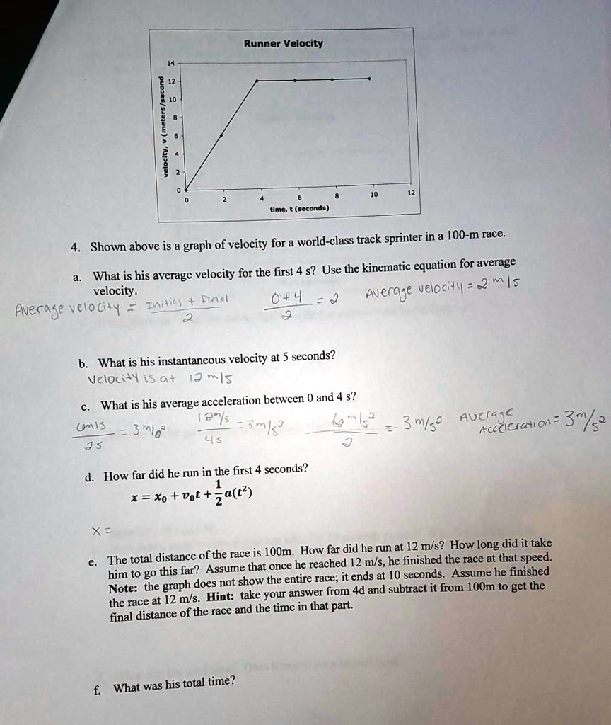 SOLVED: Runner Velocity L umc; (seconde) Shown above is a graph of ...