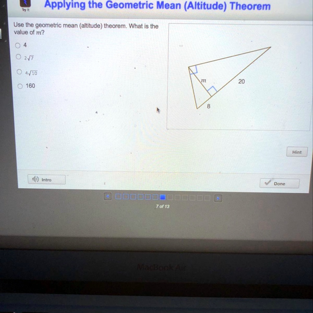 SOLVED'Use the geometric mean (altitude) theorem. What is the value of
